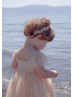 Cap Sleeves Champagne Lace Tulle Long Beach Flower Girl Dress